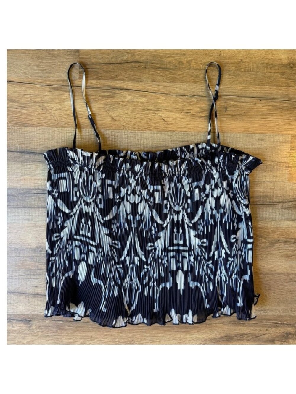 Pleated Tank Top Blue Print Boho Summer Spaghetti Strap Cami Y2K Festival